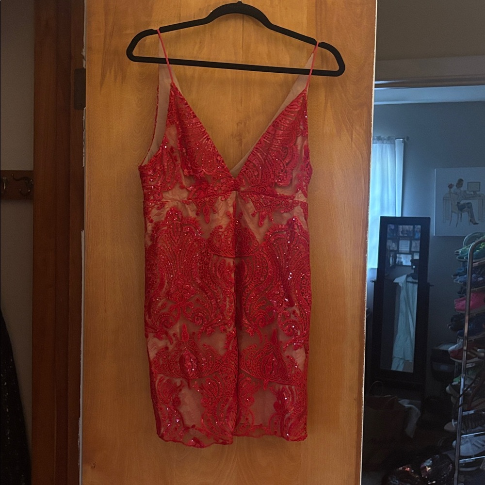 Valentines Day NWT Free People Red Sequin Dress with Spaghetti Straps